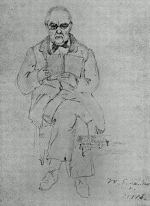 Landor reading Homer in Greek for one last time, in his mid-eighties, sketched by his friend William Wetmore Story